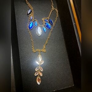 Gold, Blue, & Clear Neckless